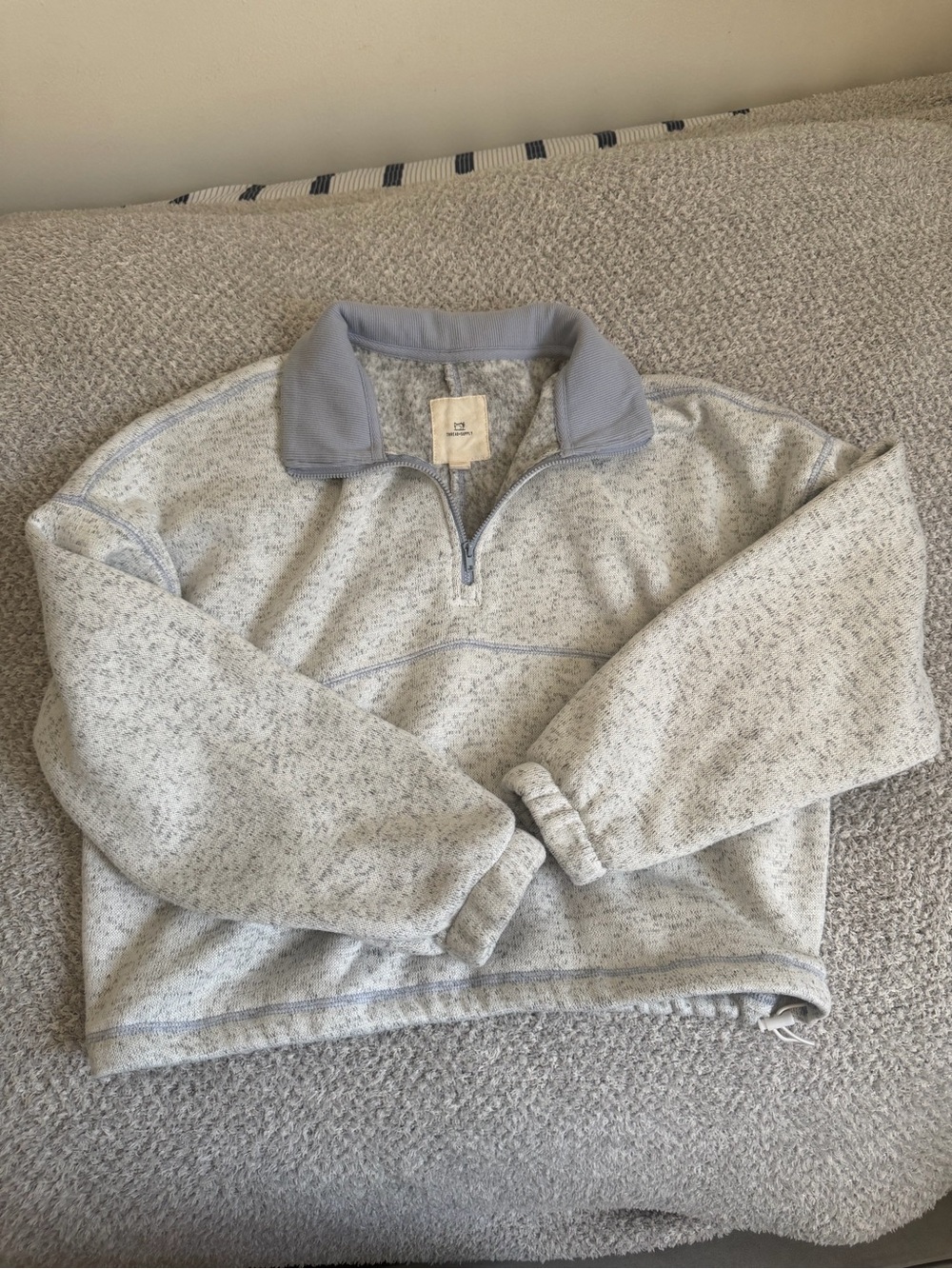 T.J.Maxx Light Gray Heather Pullover Quarter-Zip Sweater with Pale Blue Trim - Picture 2 of 3